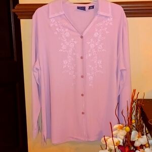 Pink Embroidered Long Sleeve Blouse